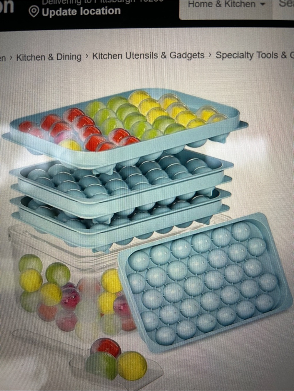 Round Ice Storage Container with Stackable Mold Trays - Light Blue